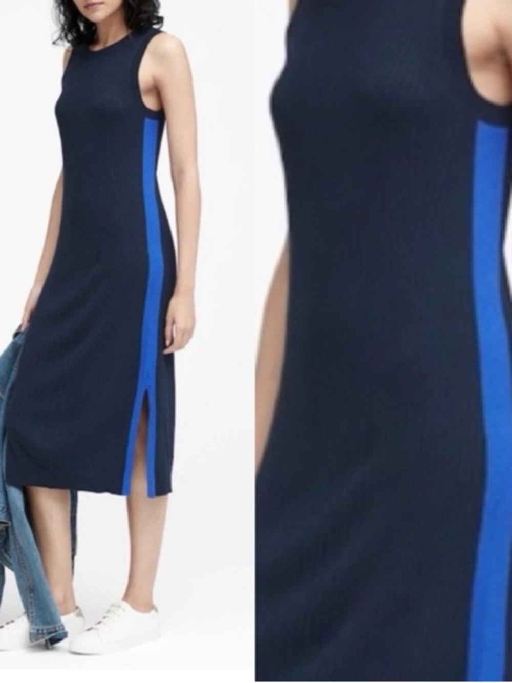 Banana Republic Navy Midi Dress with Royal Blue Side Panel